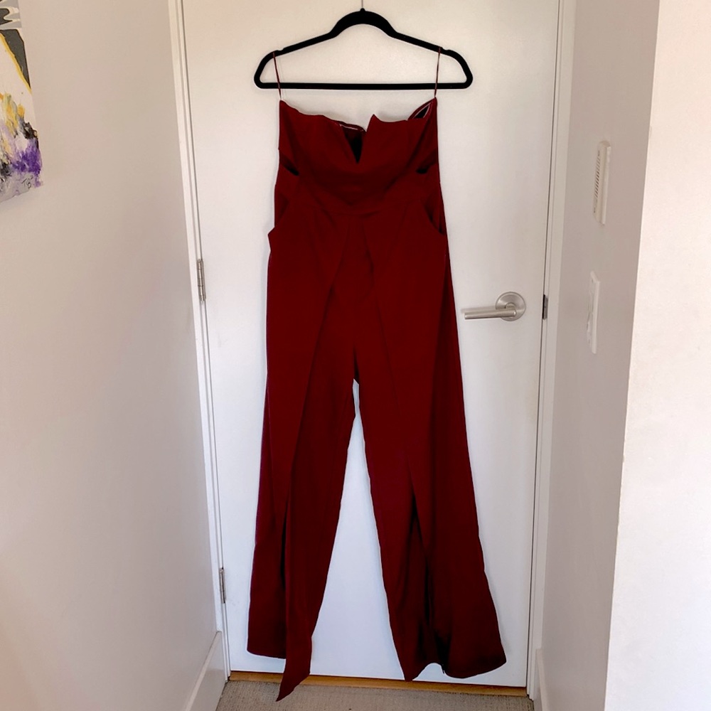 Burgundy strapless romper